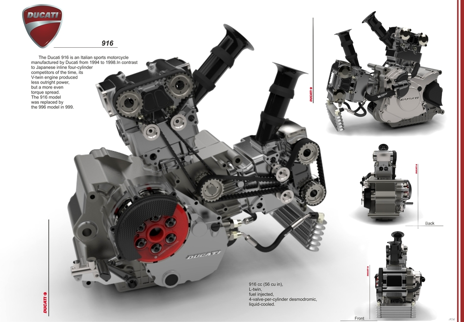 Ducati 916 desmodromic L twin engine close up
