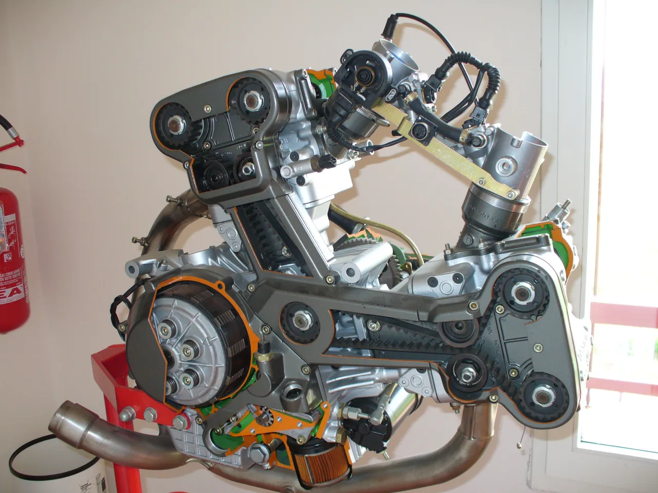 Ducati 916 desmodromic L twin engine close up