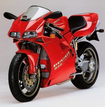 Ducati 916 1994 red superbike front and side view